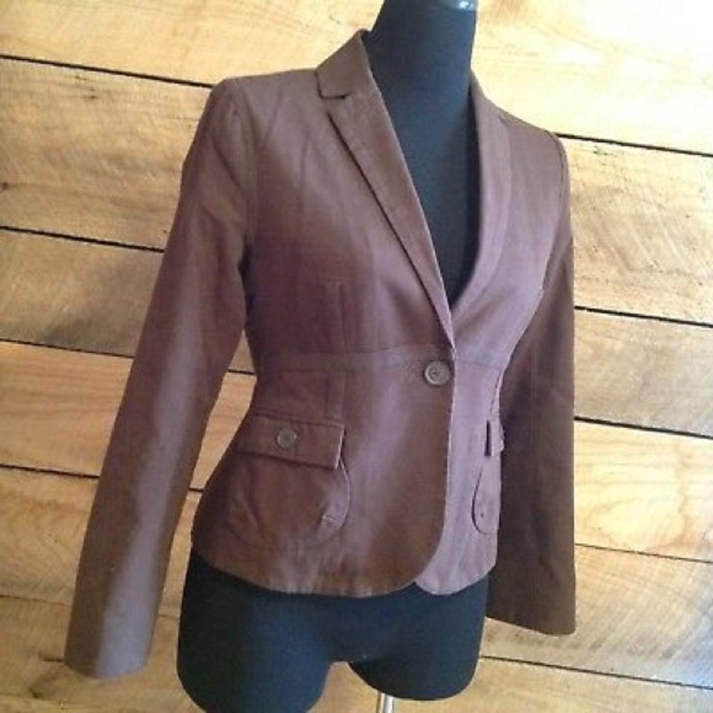 CAbi Blazer 4 Tie Waist Brown Twill Jacket Lined
